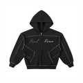 Contrast-Stitched Boxy Fleece Zip Hoodie "Real Roses"
