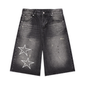 Men’s Vintage Wash Wide Leg Denim Shorts "Roses x STARS"