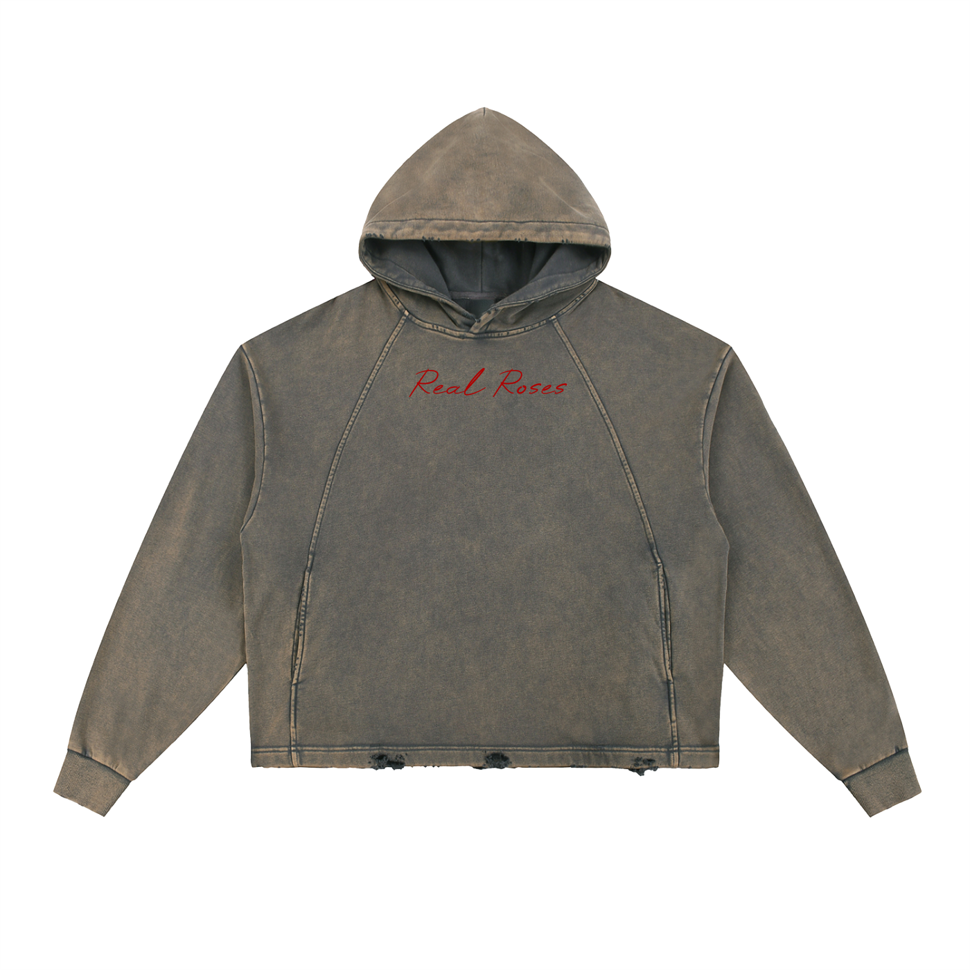 Vintage Washed Frayed-Hem Hoodie " BASQUIT x REAL ROSES"