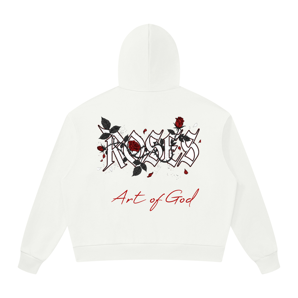 Unisex Drop Shoulder Full Zip Hoodie "Real Roses x Art of God"