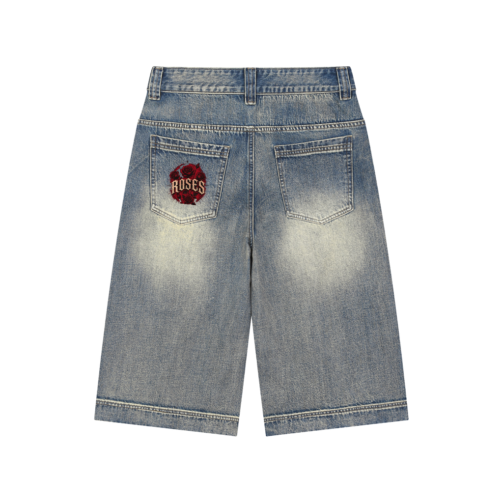 Vintage Wash Baggy Denim Shorts "Art of God" Rose