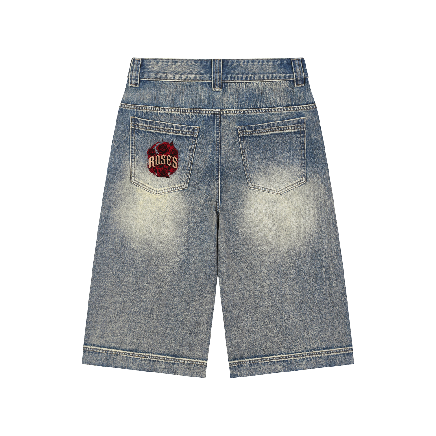 Vintage Wash Baggy Denim Shorts "Art of God" Rose