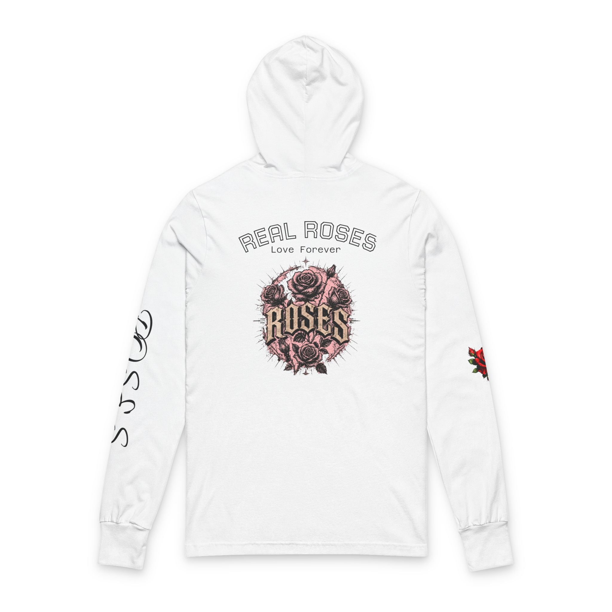 Rose Graphic Hoodie Tee — "Real Roses" Long-Sleeve Hooded Tee