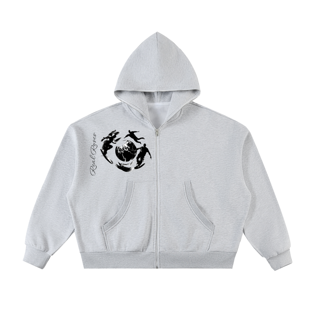 Fleeced Full-Zip Boxy Hoodie "WORD x THERMAL"