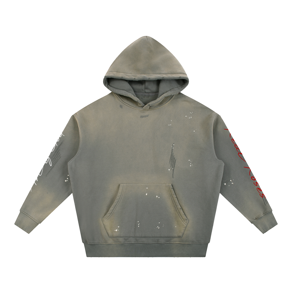 Vintage Washed Frayed Fleece Hoodie