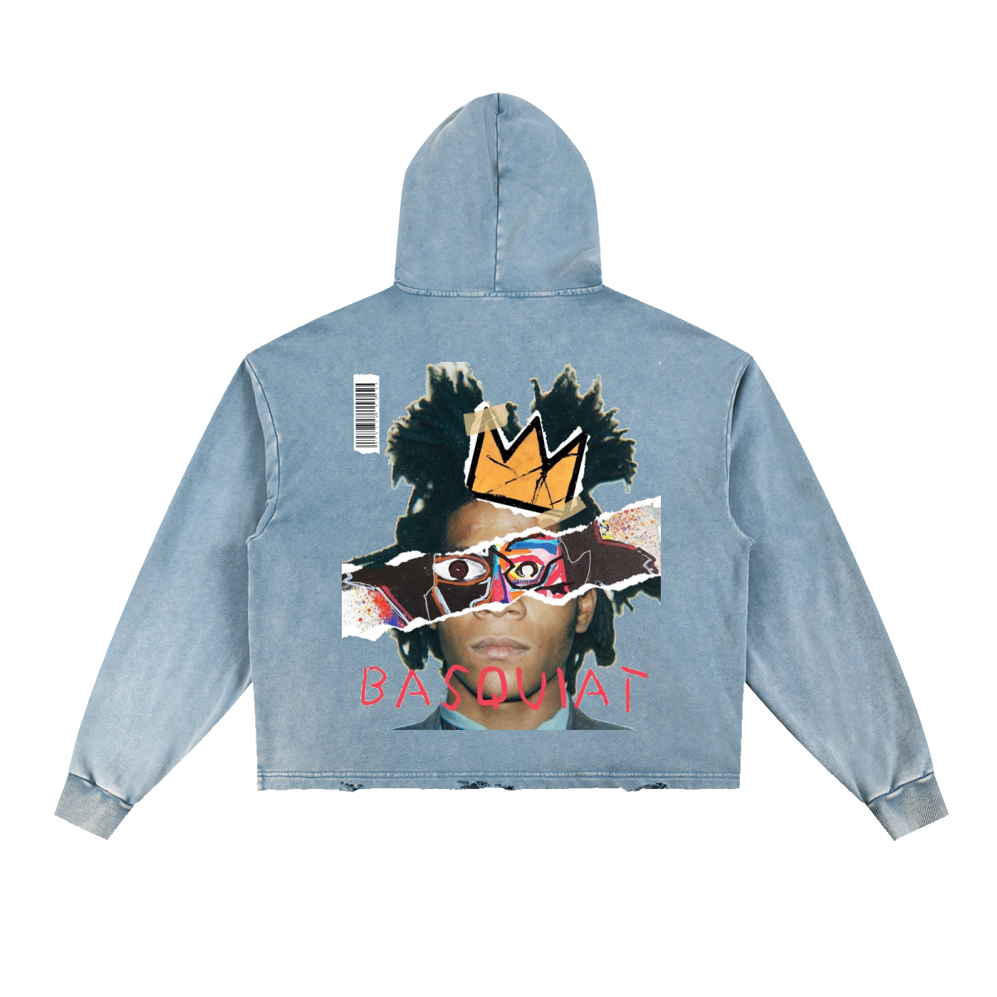 Vintage Washed Frayed-Hem Hoodie " BASQUIT x REAL ROSES"