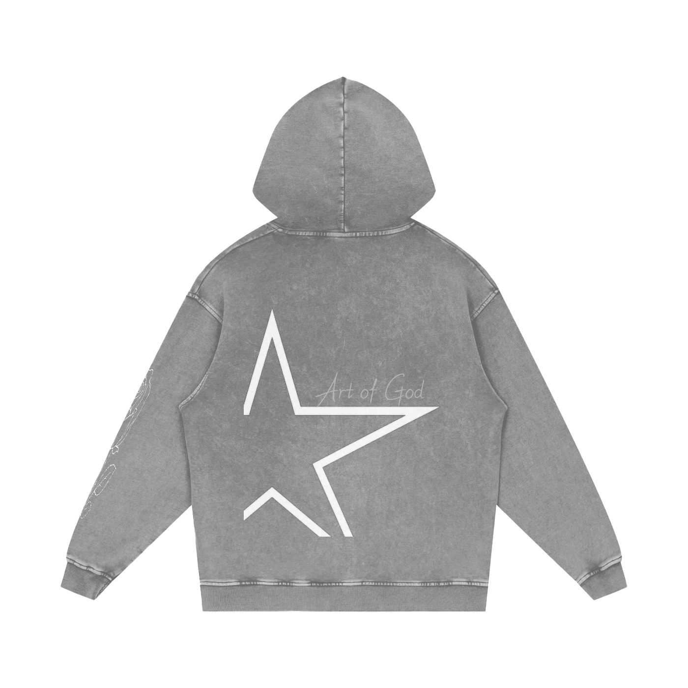 Snow Washed Loose Cotton Hoodie "ROSES x Art of God x STARS"
