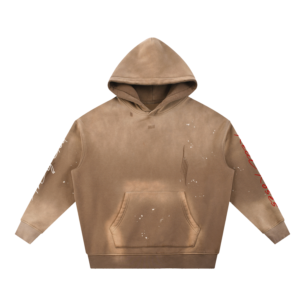 Vintage Washed Frayed Fleece Hoodie " Art of God Feel the Bloom x Real Roses"