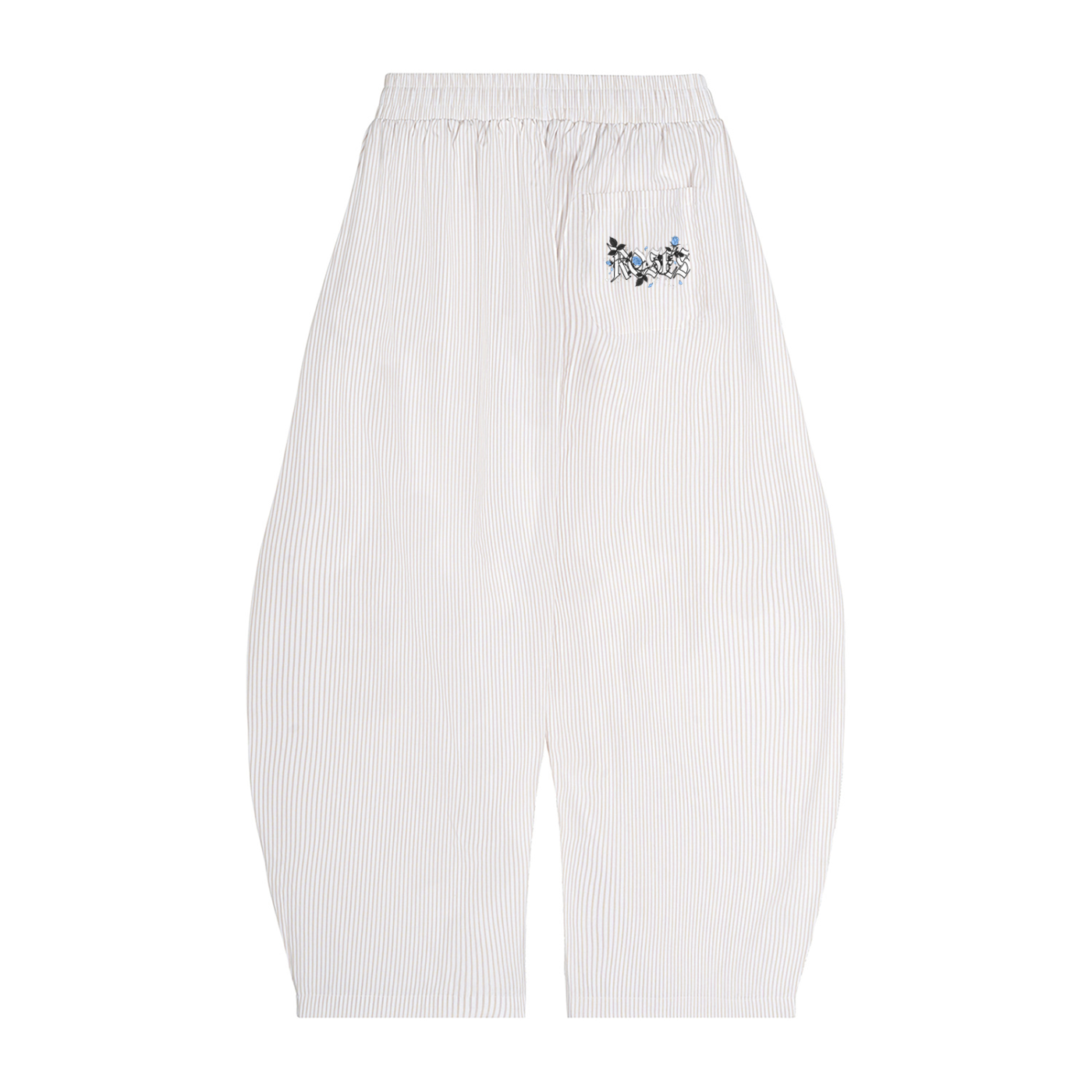 Vertical Stripe Drawstring Barrel Pants "Feel the Rose"