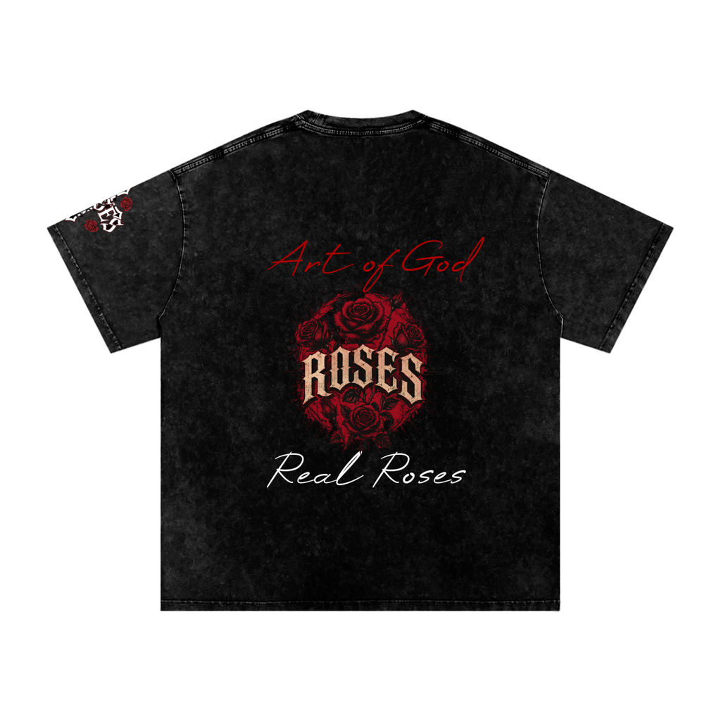 Snow Washed Oversized Cotton T-Shirt "Real Roses x Art of God"