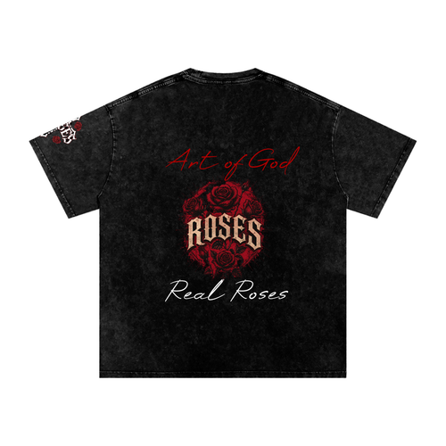 Snow Washed Oversized Cotton T-Shirt "Real Roses x Art of God"