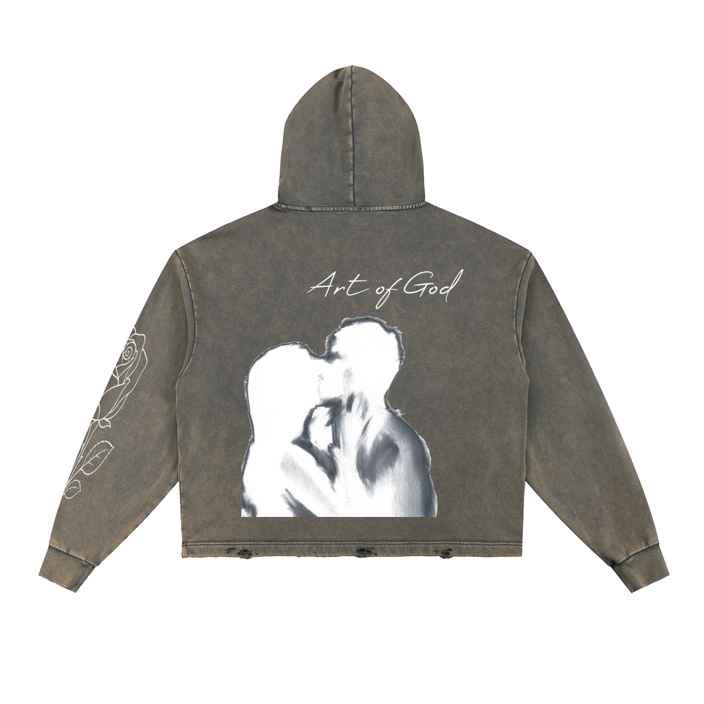 Vintage Washed Frayed-Hem Hoodie "whites... x Art of God x ROSE"