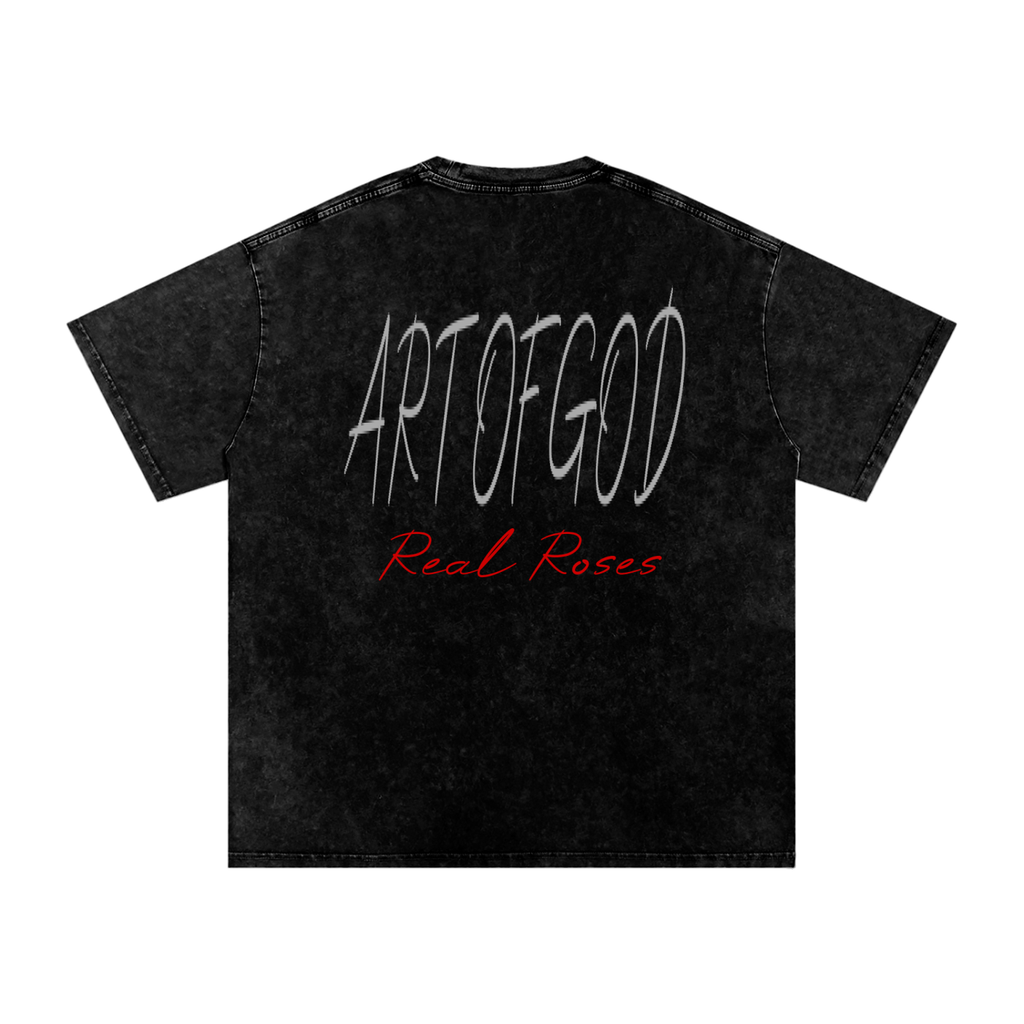 Snow Washed Oversized Cotton T-Shirt "Real Roses x Art of God"