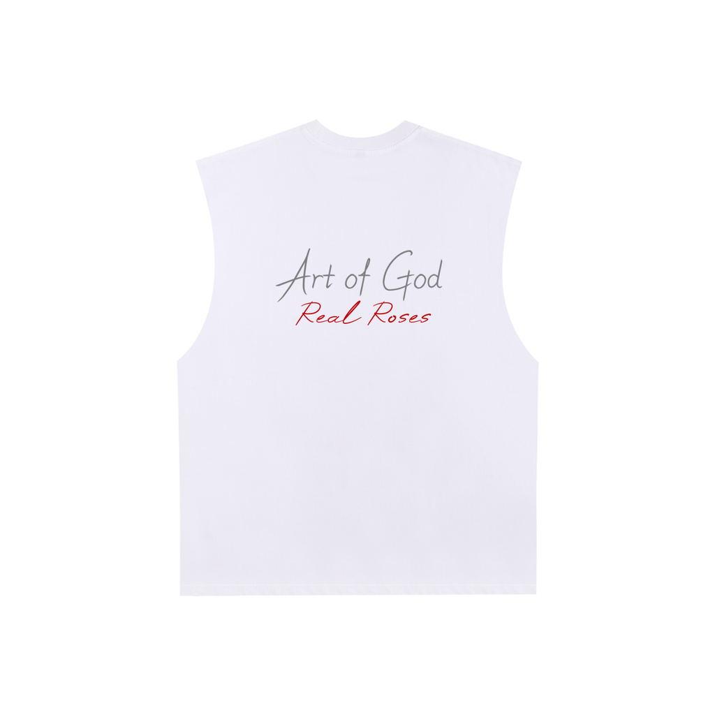 Raw Edge Cotton Tank Top "Real Roses x Art of God"