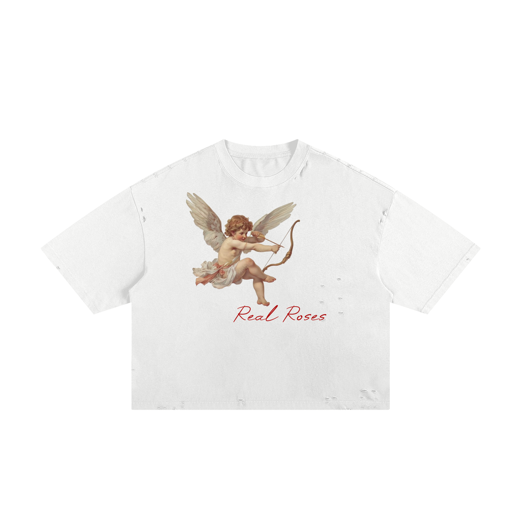 Classic Frayed Boxy Tee "ANGELIC x Real Roses"
