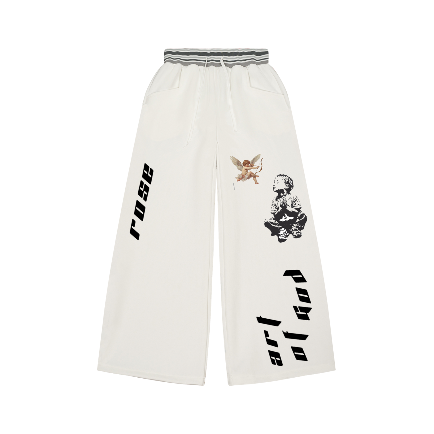 Striped Waist Wide Leg Pants "DESIGNxxxx"