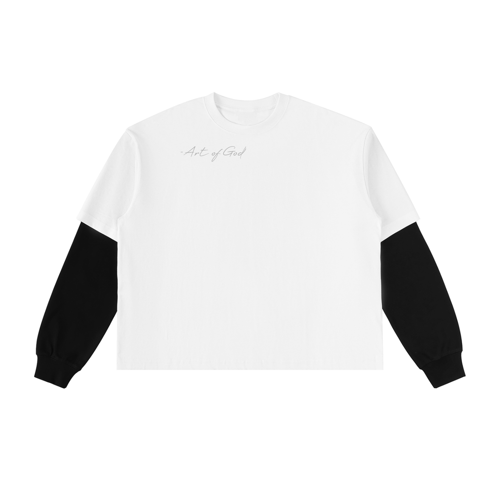 Layered Contrast Sleeve Cotton T-Shirt "Real Roses x Art of God"