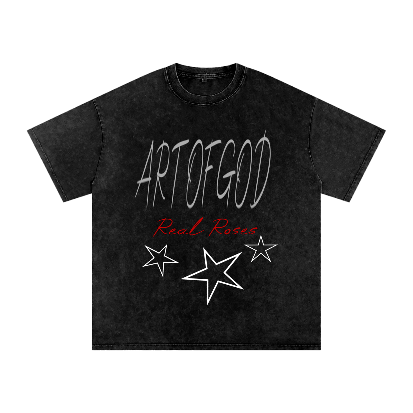 Snow Washed Oversized Cotton T-Shirt " Art of God x Real Roses x STARS"