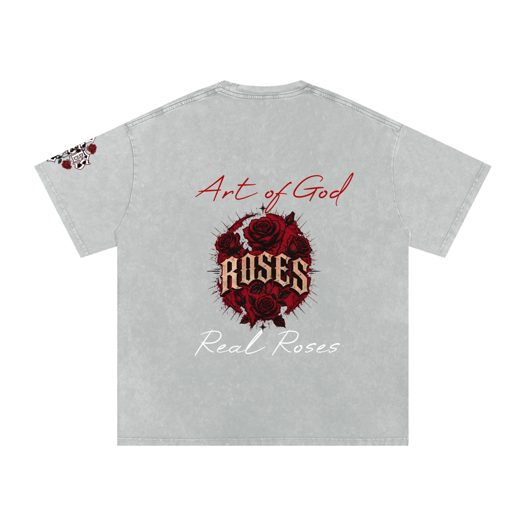 Snow Washed Oversized Cotton T-Shirt "Real Roses x Art of God"