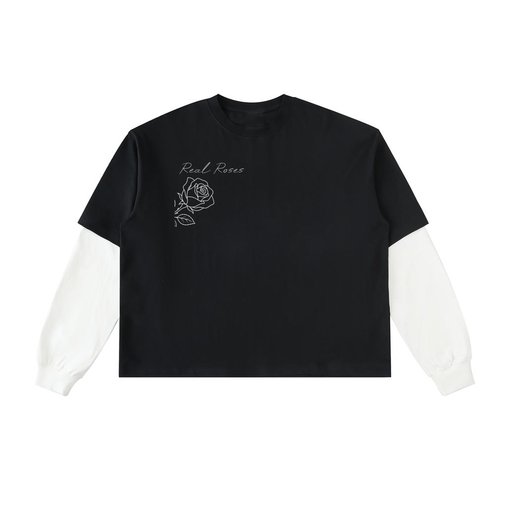 Layered Contrast Sleeve Cotton T-Shirt " The Rose"