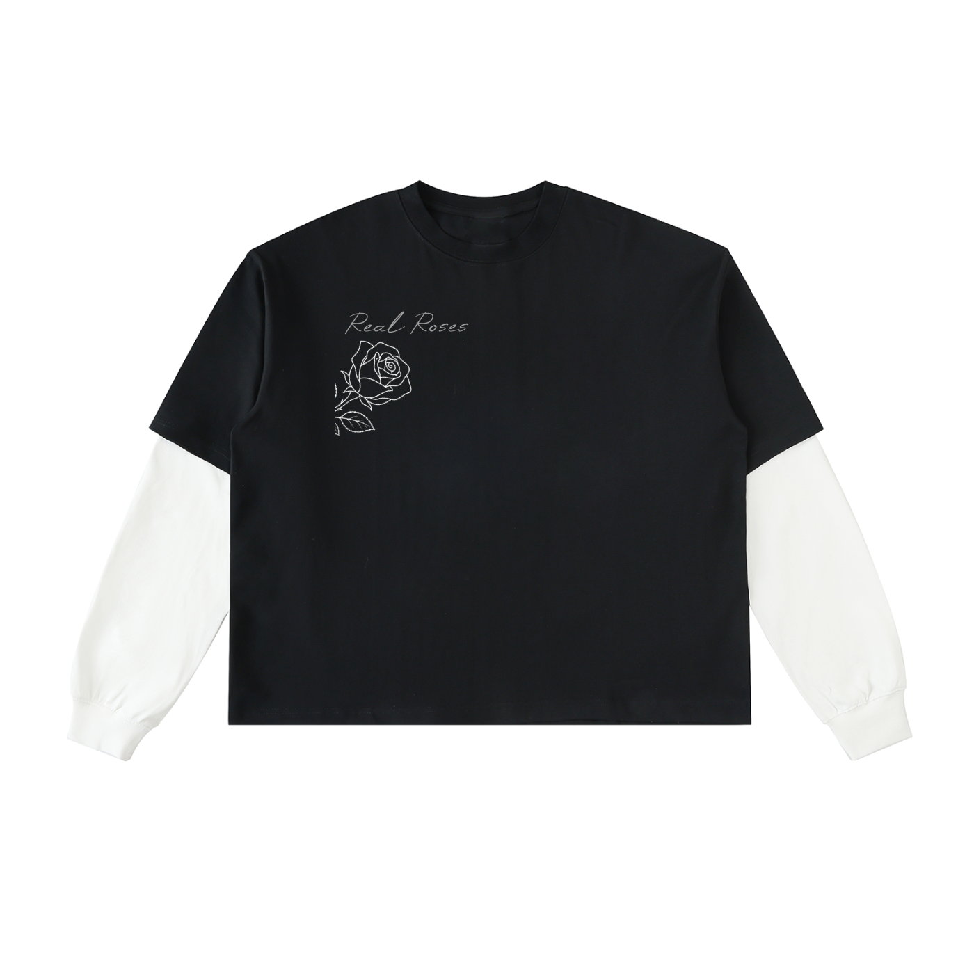 Layered Contrast Sleeve Cotton T-Shirt " The Rose"