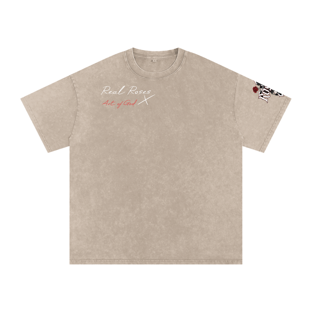Snow Washed Oversized Cotton T-Shirt "Real Roses x Art of God"