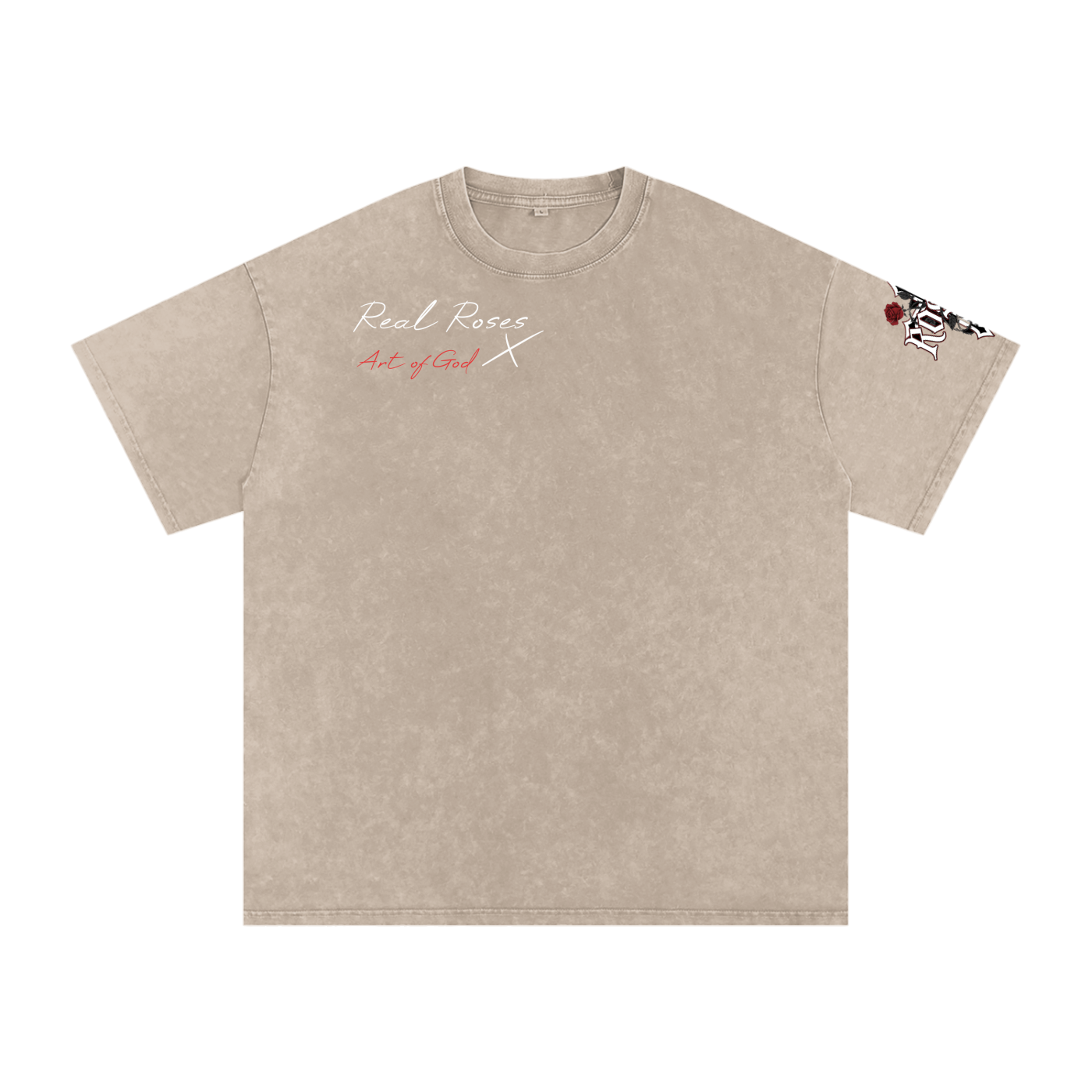 Snow Washed Oversized Cotton T-Shirt "Real Roses x Art of God"