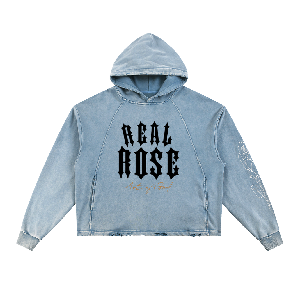 Vintage Washed Frayed-Hem Hoodie "Loving all"