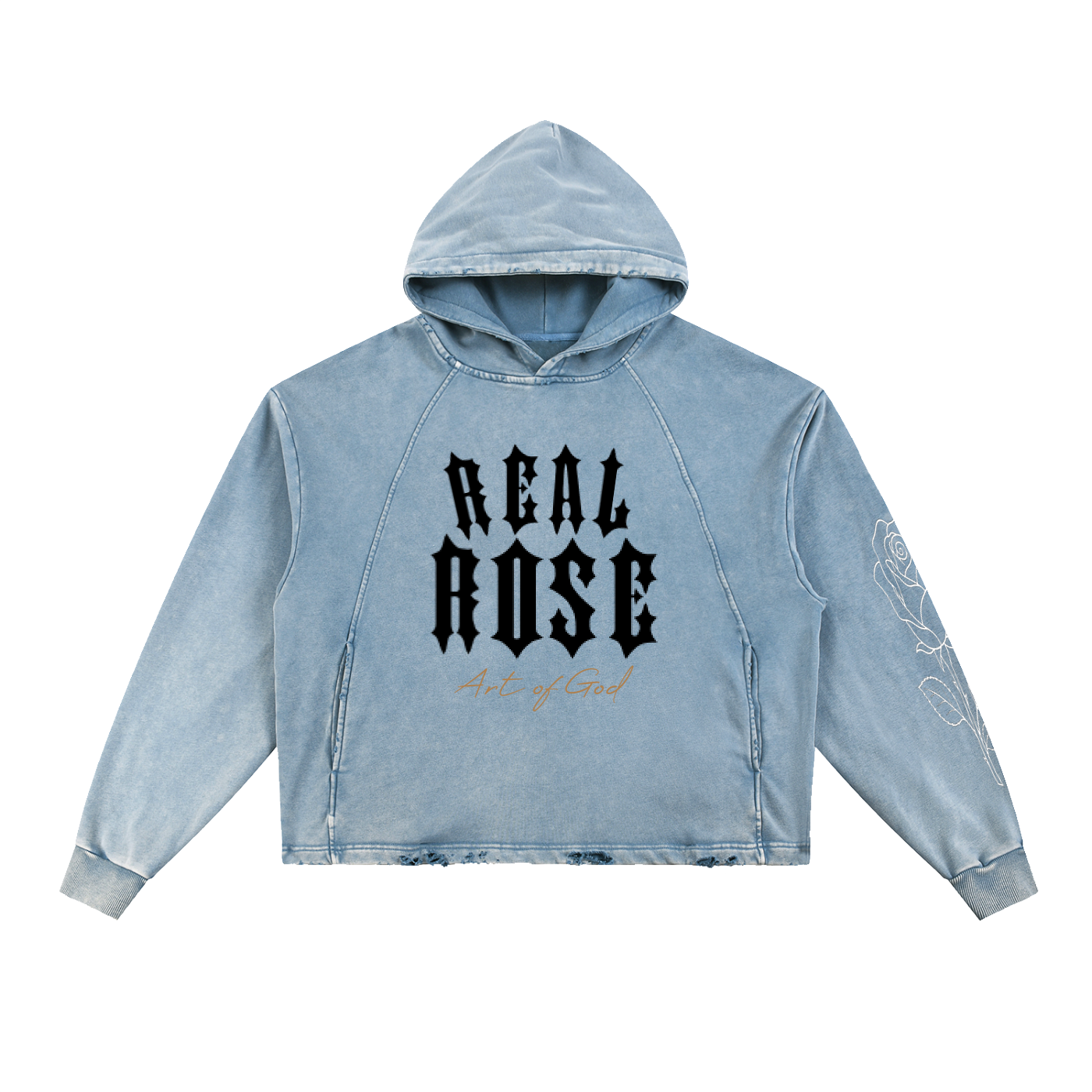 Vintage Washed Frayed-Hem Hoodie "Loving all"