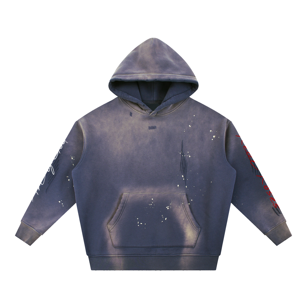 Vintage Washed Frayed Fleece Hoodie " Art of God Feel the Bloom x Real Roses"