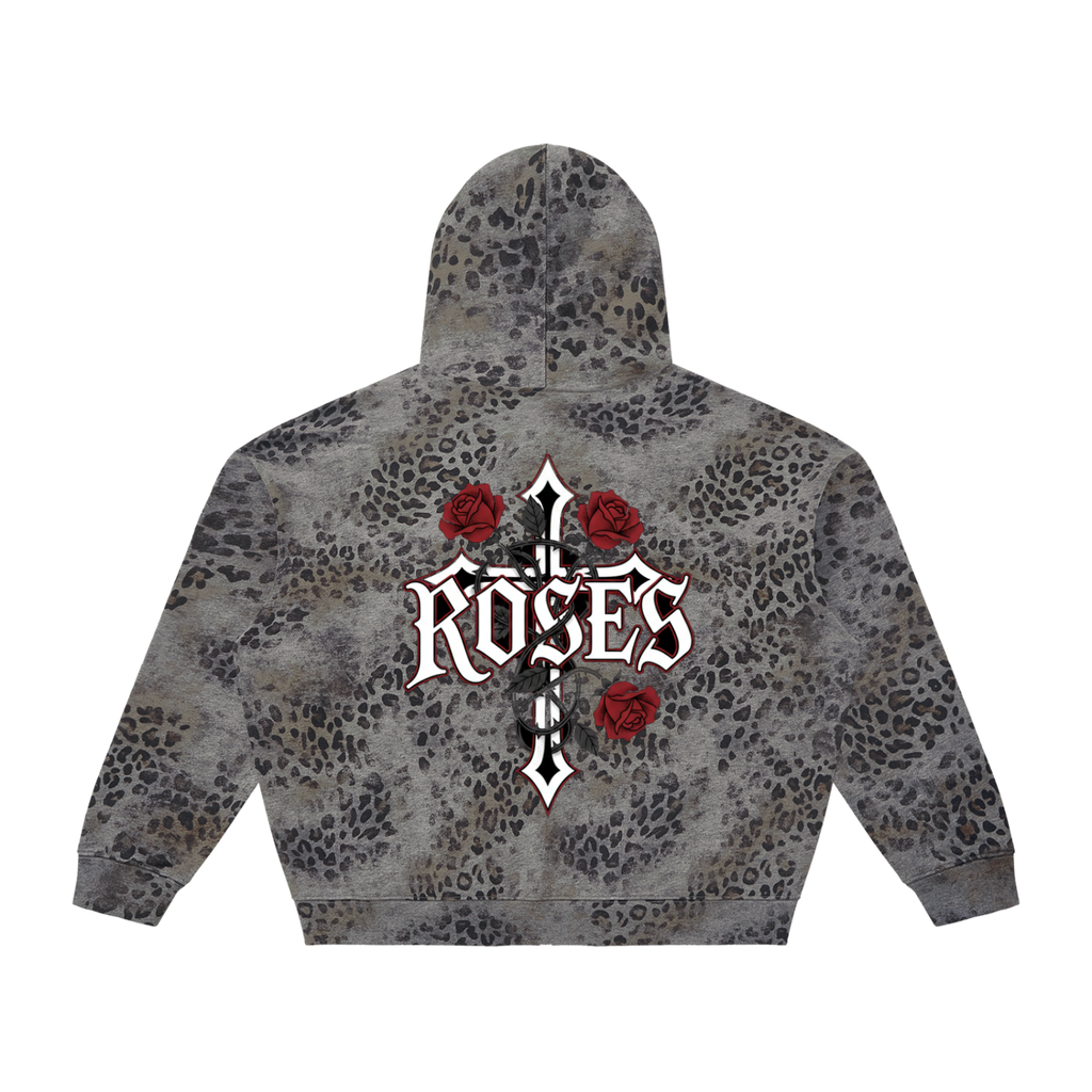 Unisex Vintage Wash Leopard Full Zip Hoodie "Real Roses x Art of God"