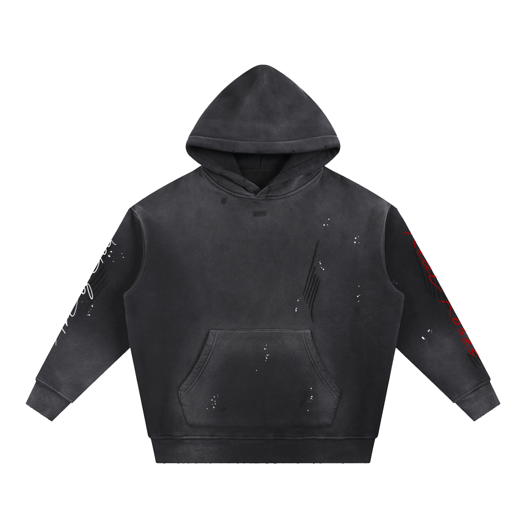 Vintage Washed Frayed Fleece Hoodie