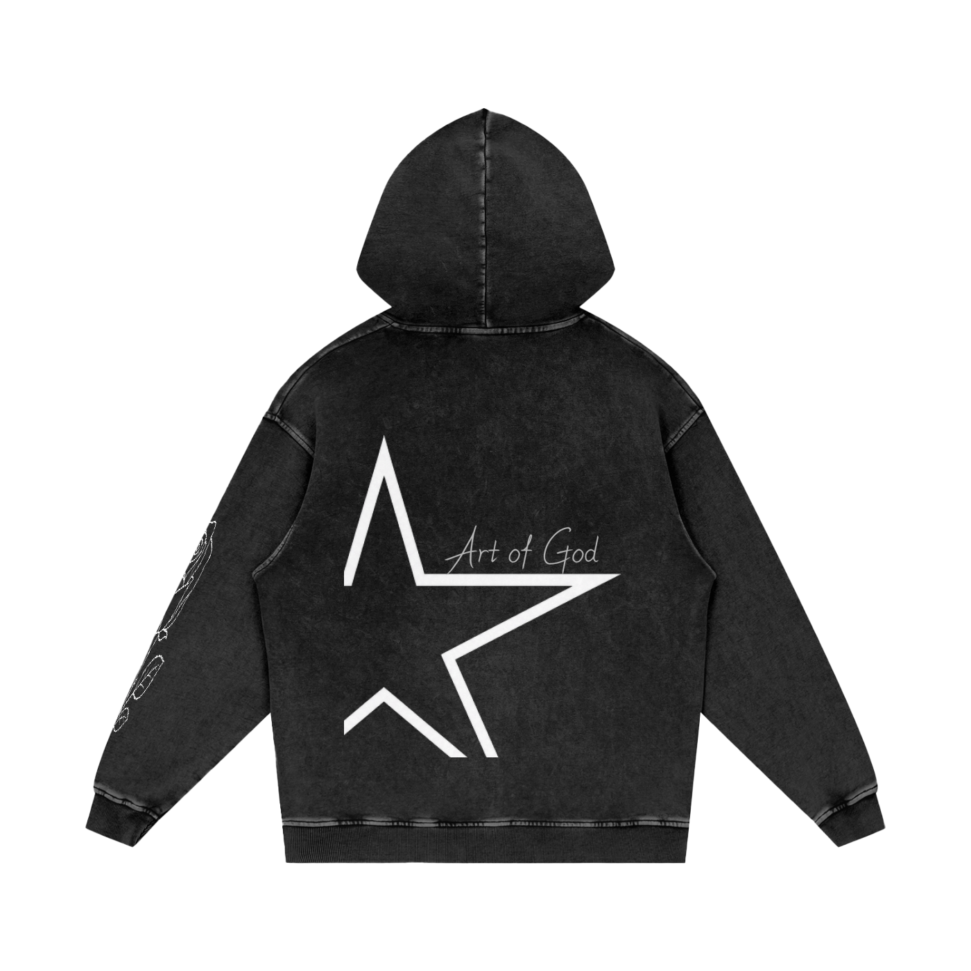 Snow Washed Loose Cotton Hoodie "ROSES x Art of God x STARS"