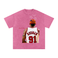Snow Washed Oversized Cotton T-Shirt " Dennis Rodman x Real Roses x Art of God"