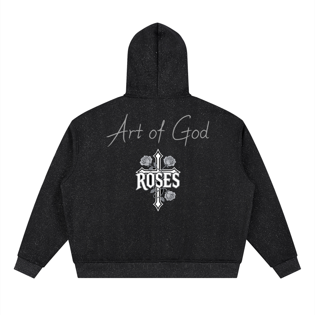 Unisex Sparkles Full Zip Boxy Hoodie "Art of God X Real Roses"