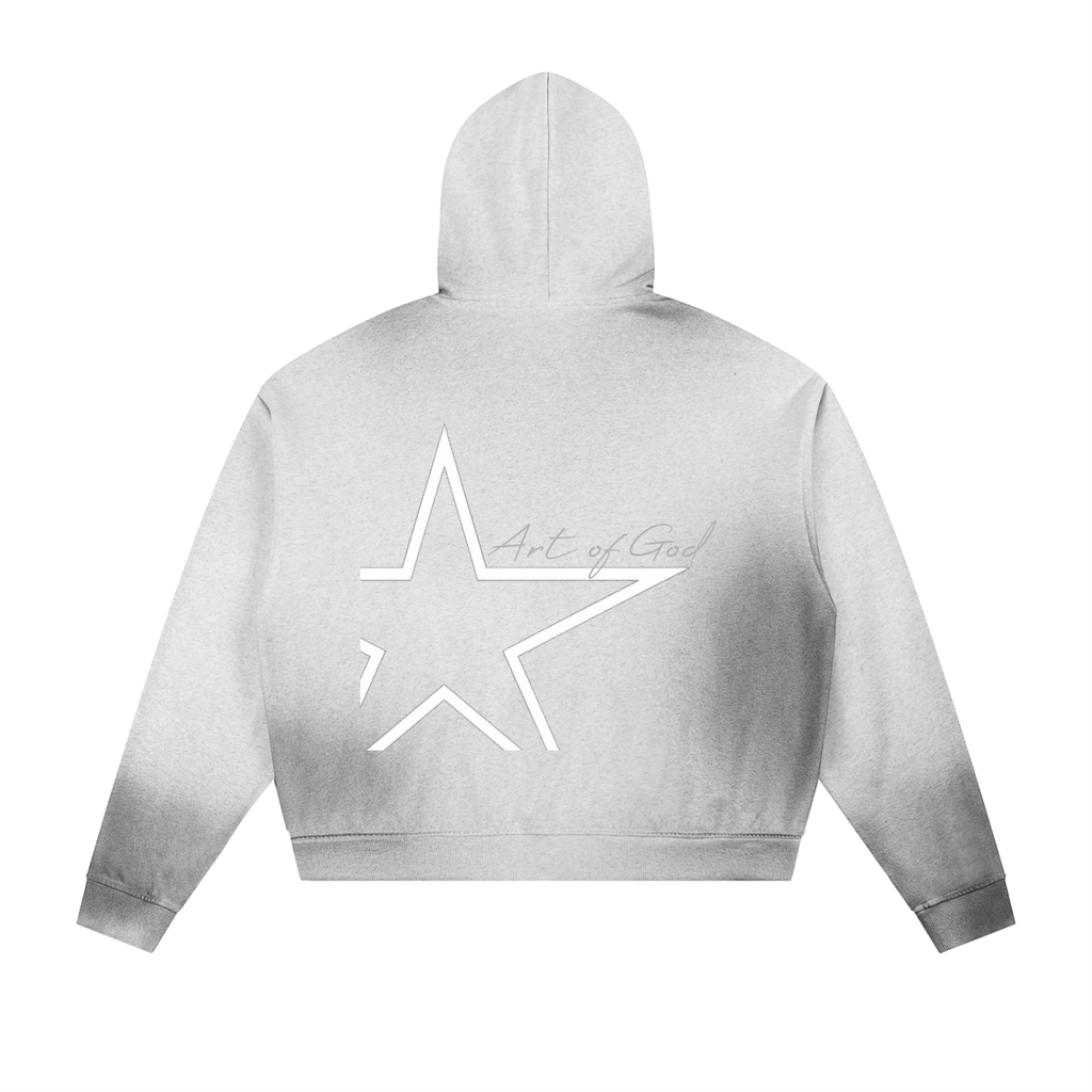 Sun Fade Frayed Raw Edge Fleece Zip Hoodie " Real Roses x Art of God"