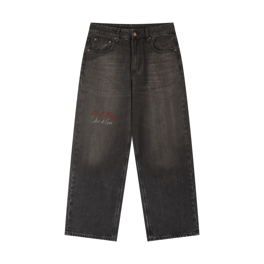 Vintage Wash Heavyweight Denim Jeans "Art of God x Real Roses"