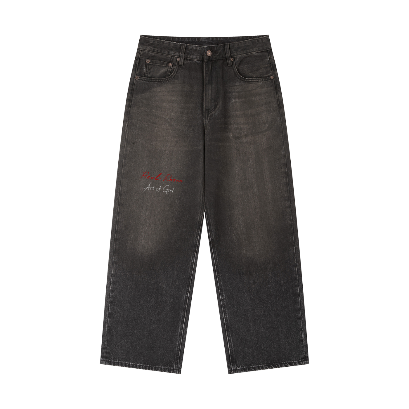Vintage Wash Heavyweight Denim Jeans "Art of God x Real Roses"