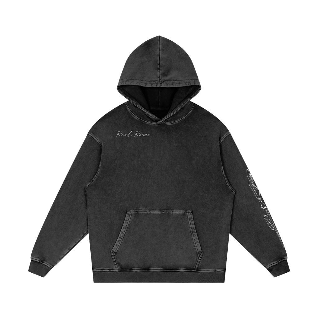 Snow Washed Loose Cotton Hoodie "ROSES x Art of God x STARS"