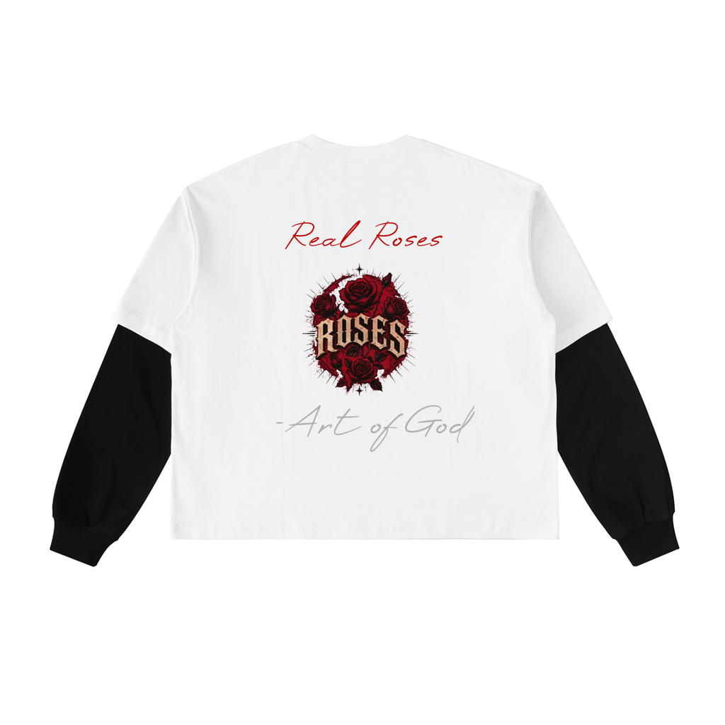Layered Contrast Sleeve Cotton T-Shirt "Real Roses x Art of God"