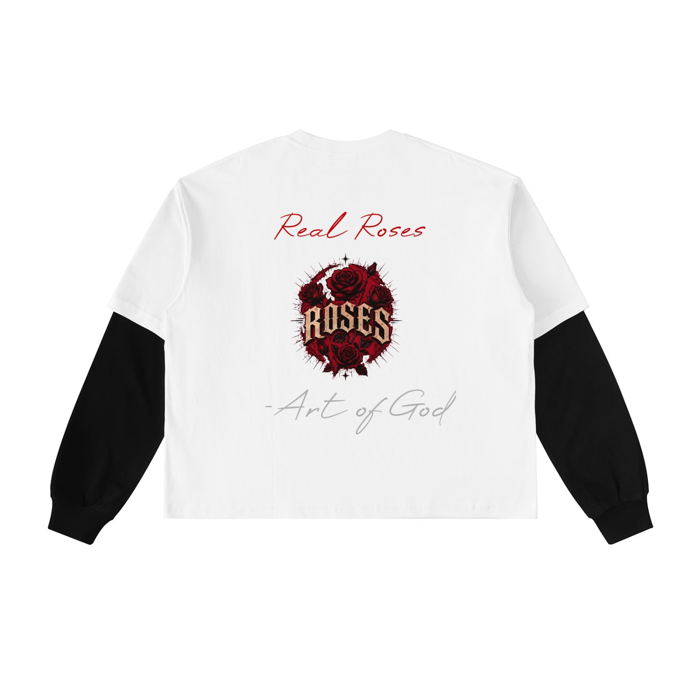 Layered Contrast Sleeve Cotton T-Shirt "Real Roses x Art of God"