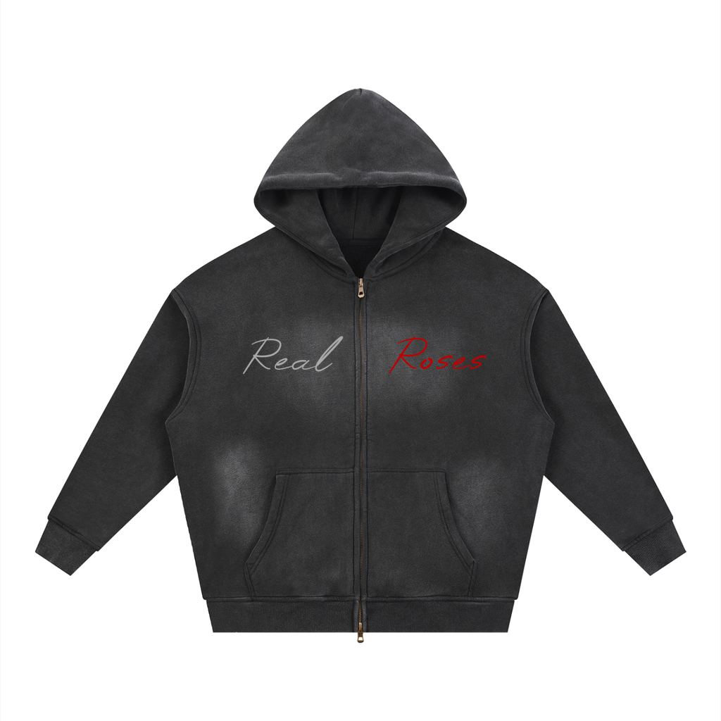 Sunfade Two-way Zipper Boxy Fleece Hoodie "Real Roses x Art of God"