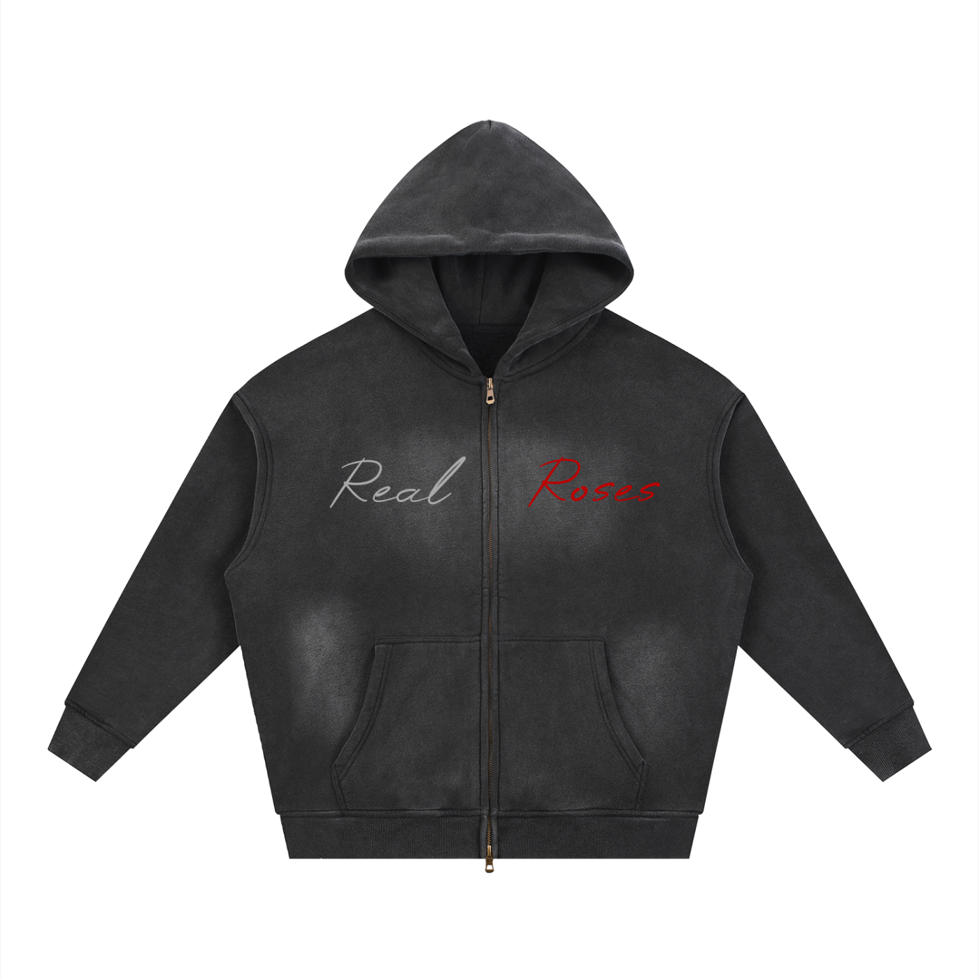 Sunfade Two-way Zipper Boxy Fleece Hoodie "Real Roses x Art of God"