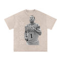 Snow Washed Oversized Cotton T-Shirt " D ROSES x Real Roses" Grey and White