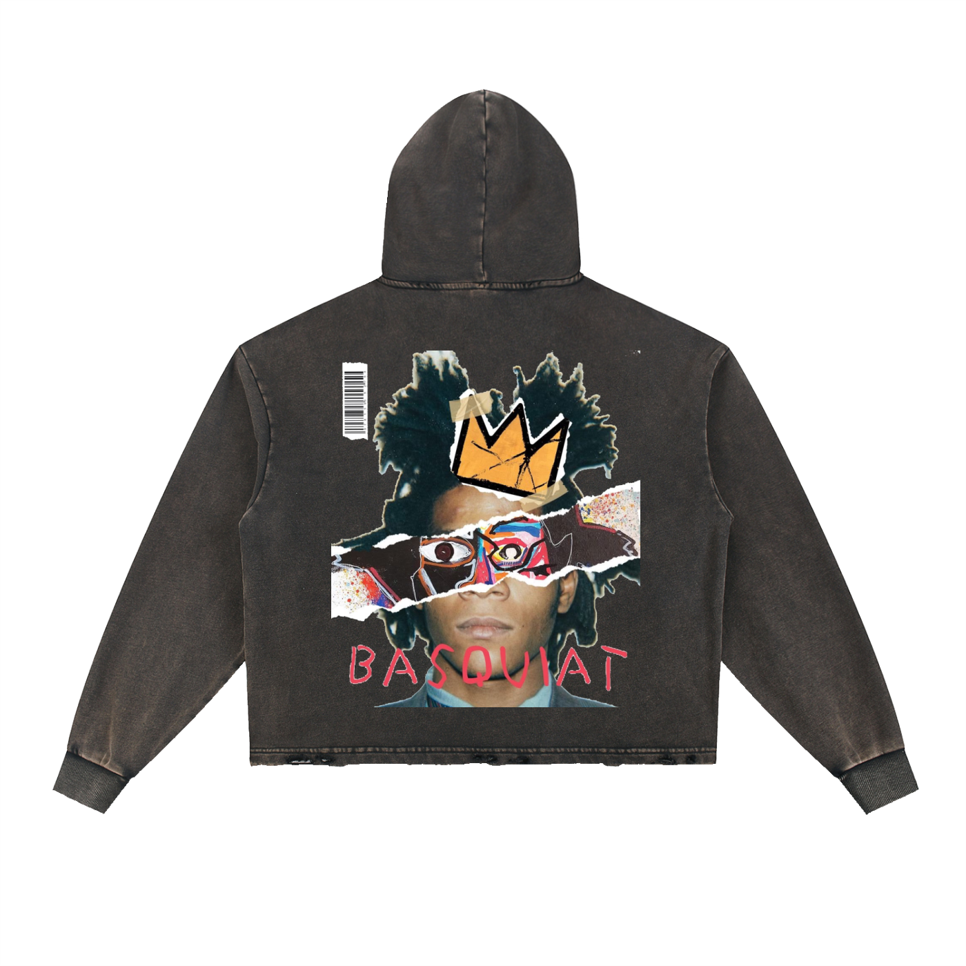 Vintage Washed Frayed-Hem Hoodie " BASQUIT x REAL ROSES"