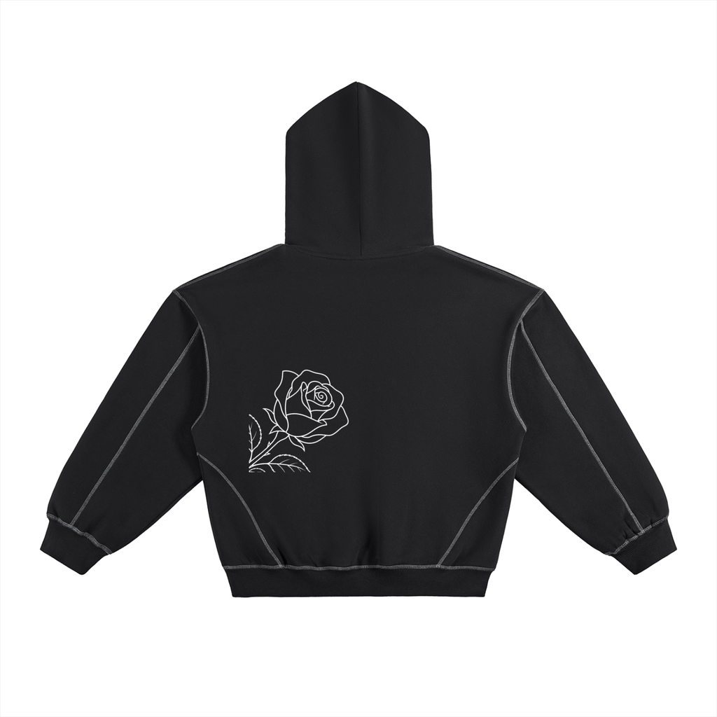 Contrast-Stitched Boxy Fleece Hoodie : " The Rose x Art of God"