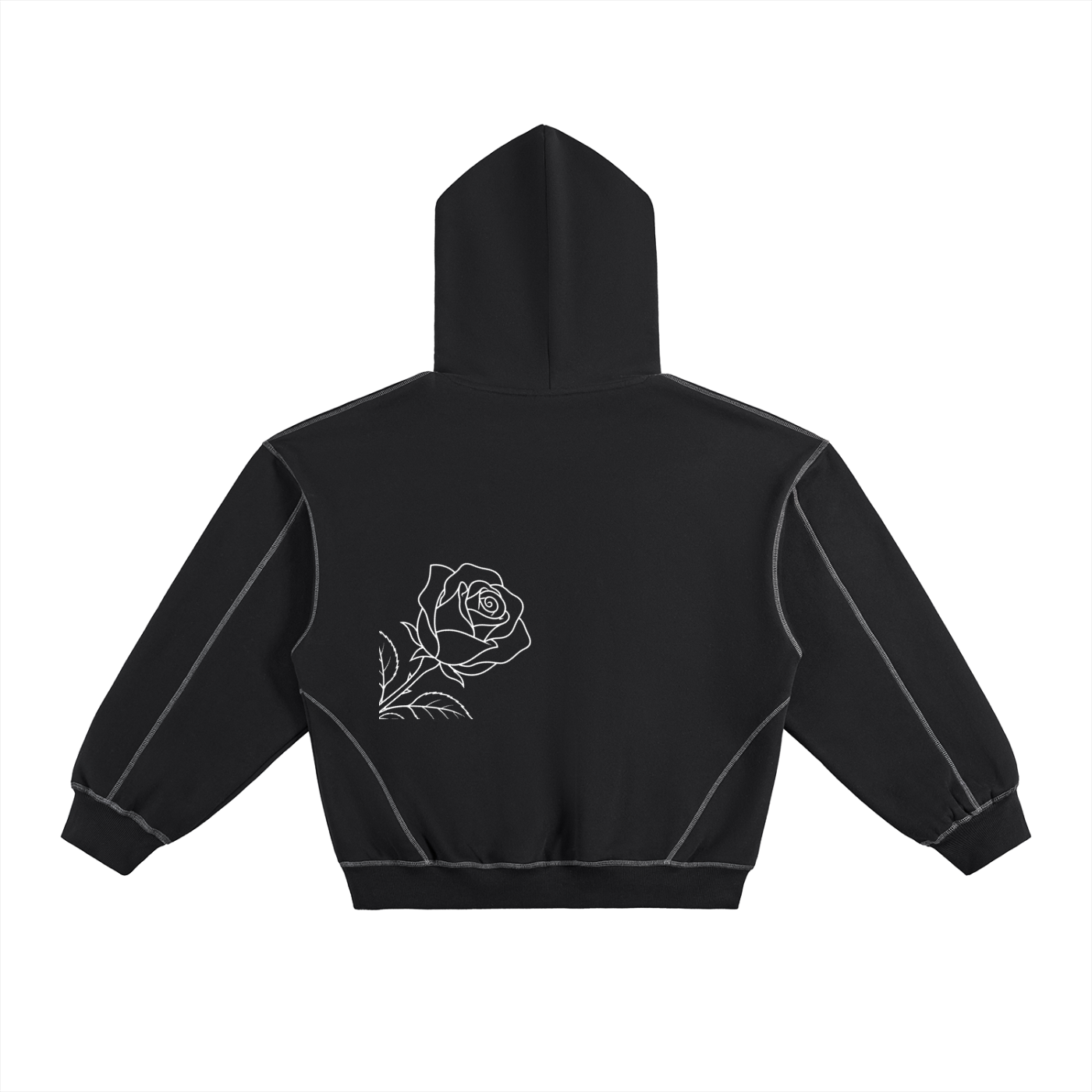 Contrast-Stitched Boxy Fleece Hoodie : " The Rose x Art of God"