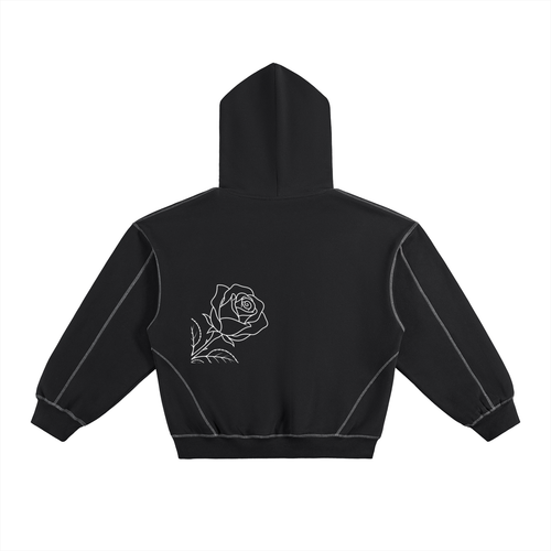 Contrast-Stitched Boxy Fleece Hoodie : " The Rose x Art of God"