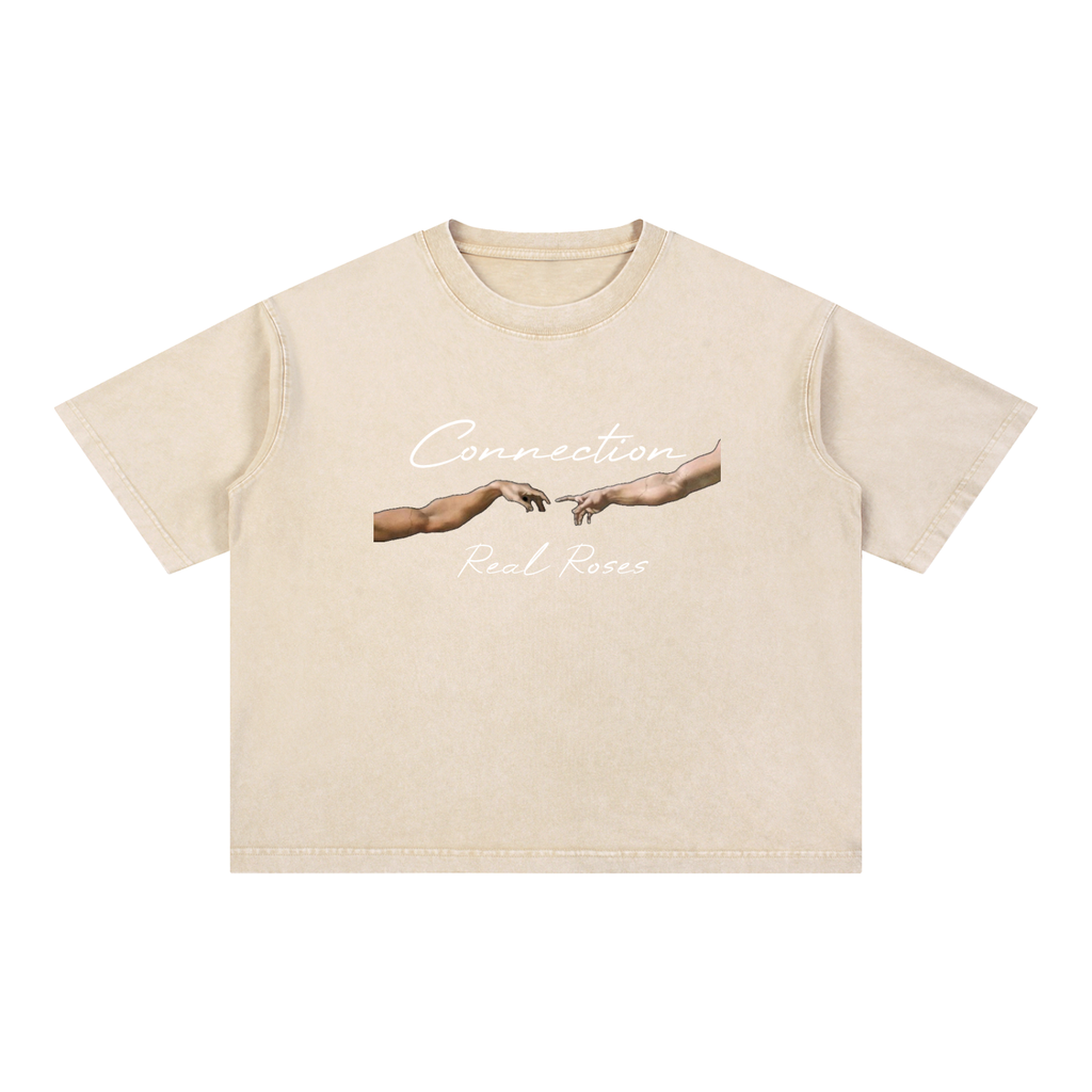 Mineral Wash Boxy Cotton T-Shirt "Connection x Real Roses"