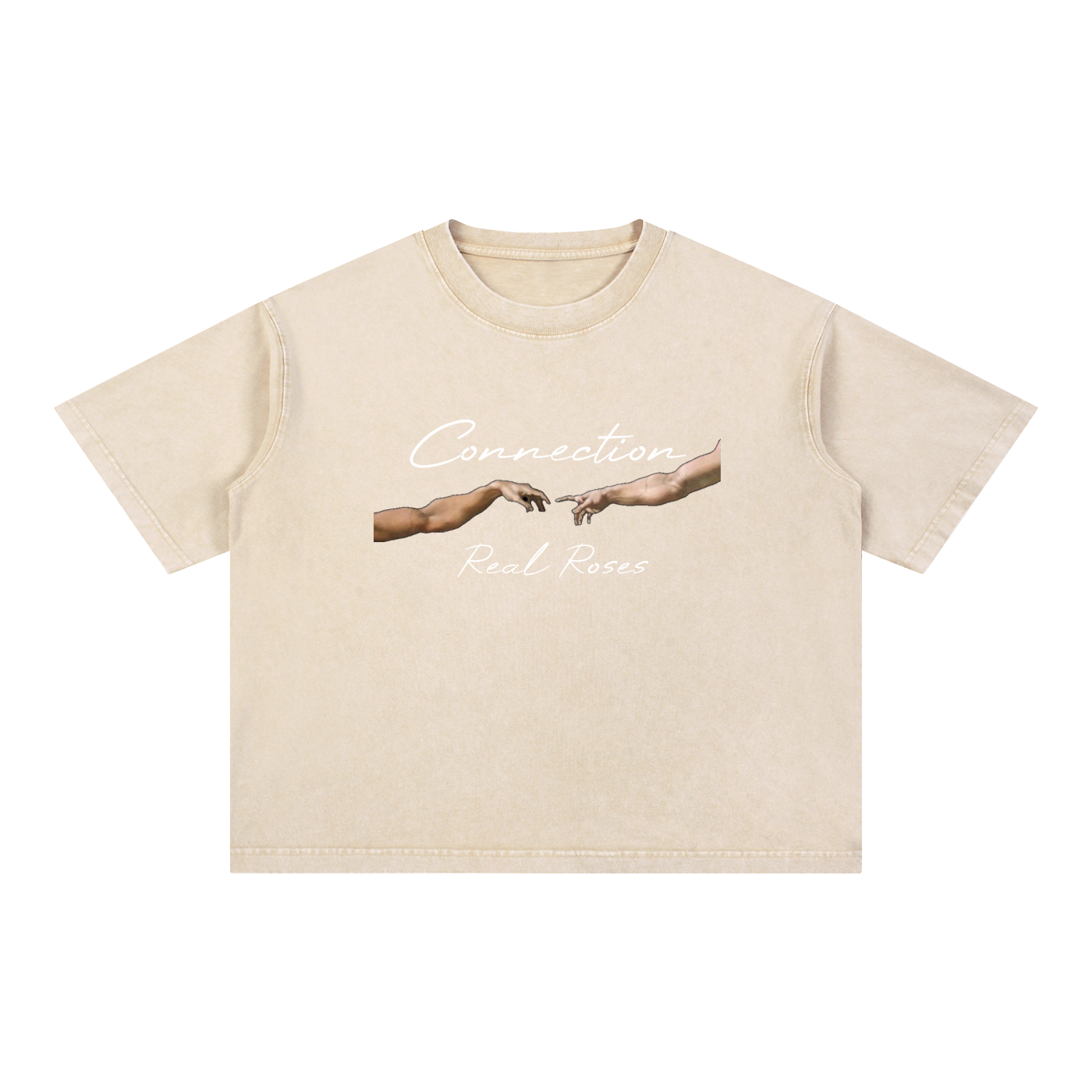 Mineral Wash Boxy Cotton T-Shirt "Connection x Real Roses"